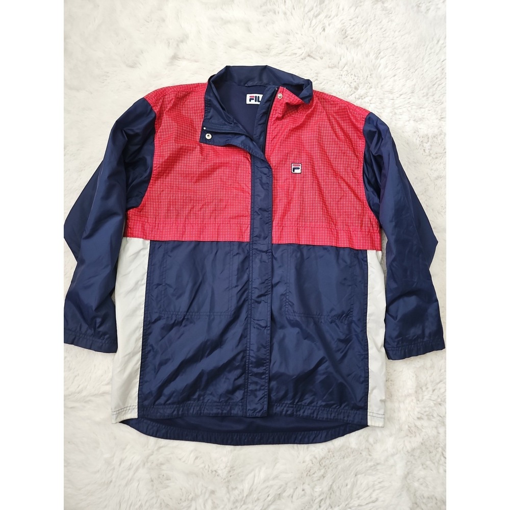 90s Fila Vintage Windbreaker Jacket Men's Large Red‎ Blue Grid Colorblock